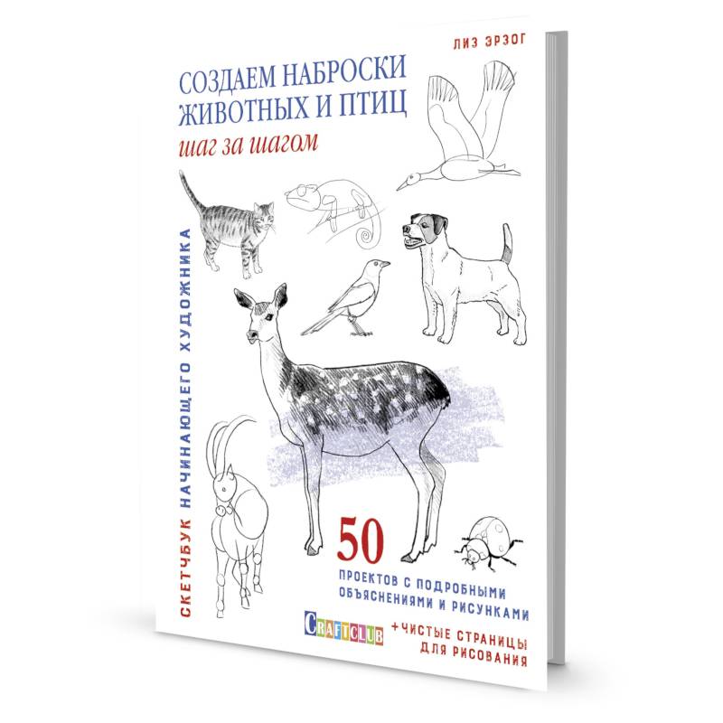 Скетчбук.Создаем наброски животных и птиц шаг за шагом:50 проектов с подроб.объяснениями
