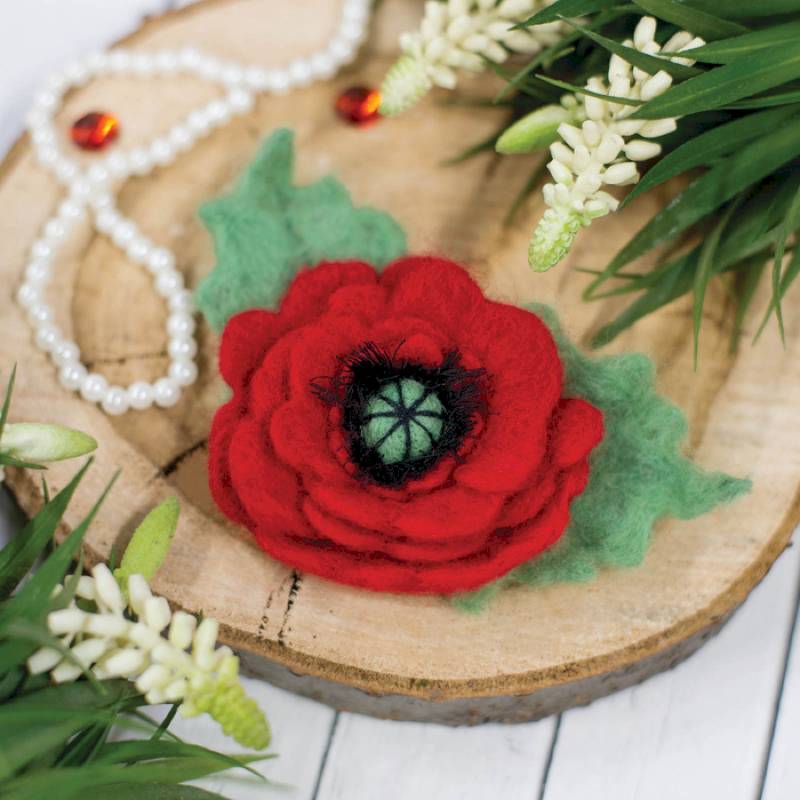 Брошь из шерсти 'Мак'