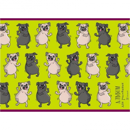 Рисование, книга Альбом для рисования 30 листов 'Веселые мопсы' купить по скидке