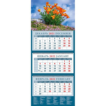Календарь квартальный на 2022 год 'Оранжевые маки' (14233)