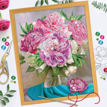 Вышивка бисером и пайетками 'Пионы', 28x35 см